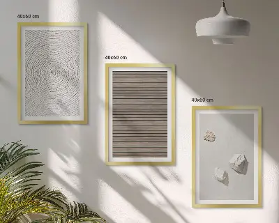 Three-piece wall art set natural wood and stone texture print