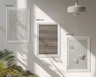Three-piece wall art set natural wood and stone texture print