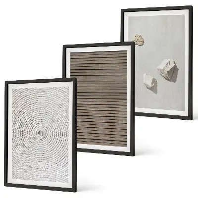 Three-piece wall art set natural wood and stone texture print