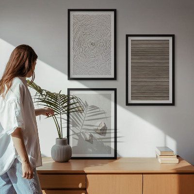 Three-piece wall art piece Natural textures wood stone
