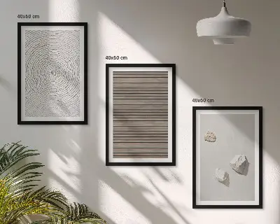 Three-piece wall art set natural wood and stone texture print