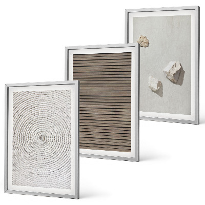 Three-piece wall art piece Natural textures wood stone