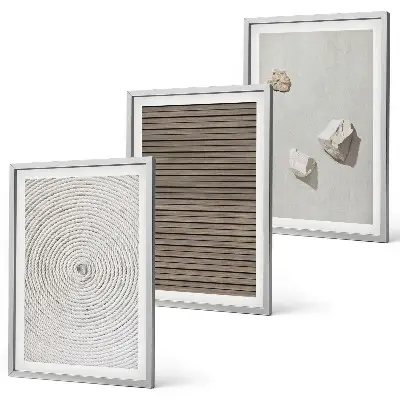Three-piece wall art set natural wood and stone texture print