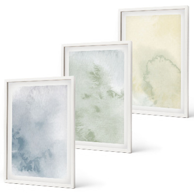 Set of 3 framed wall art pieces Pastel watercolors on canvas