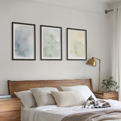 Set of 3 framed wall art pieces Pastel watercolors on canvas