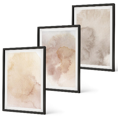 Set of 3 framed wall art pieces Warm watercolor pastel textures