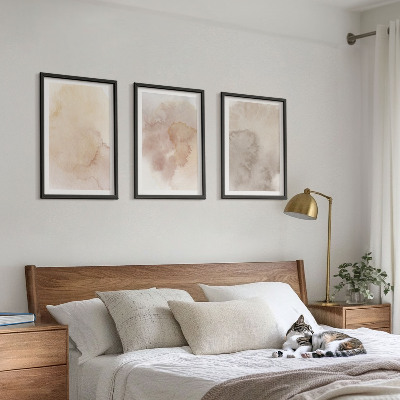 Set of 3 framed wall art pieces Warm watercolor pastel textures