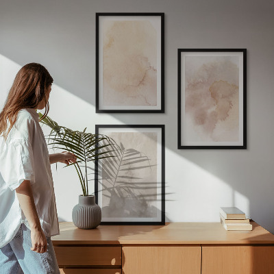 Set of 3 framed wall art pieces Warm watercolor pastel textures