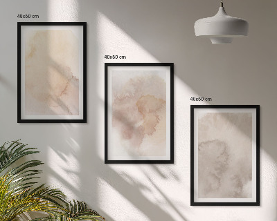 Set of 3 framed wall art pieces Warm watercolor pastel textures