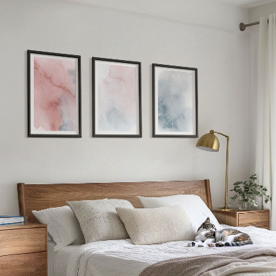 Three-piece wall art piece Pastel watercolors on canvas