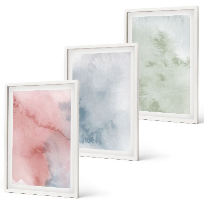 Set of 3 framed wall art pieces Pastel watercolor structures