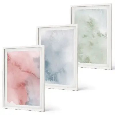 Pastel Watercolor Structures Wall Art set of 3 framed pieces