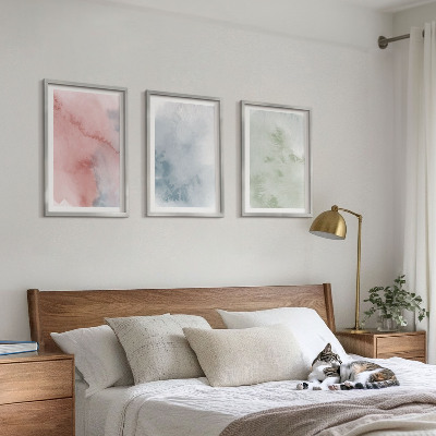 Set of 3 framed wall art pieces Pastel watercolor structures