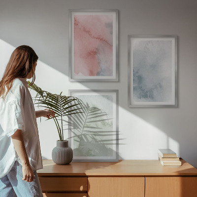 Set of 3 framed wall art pieces Pastel watercolor structures