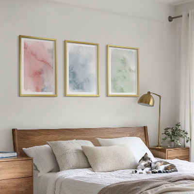 Set of 3 framed wall art pieces Pastel watercolor structures