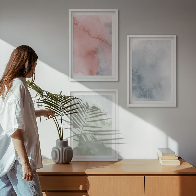 Set of 3 framed wall art pieces Pastel watercolor structures