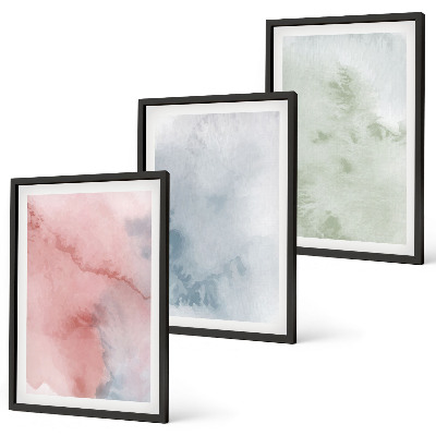 Set of 3 framed wall art pieces Pastel watercolor structures