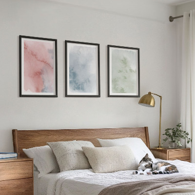 Set of 3 framed wall art pieces Pastel watercolor structures