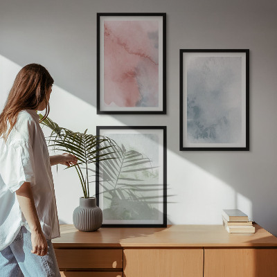 Set of 3 framed wall art pieces Pastel watercolor structures