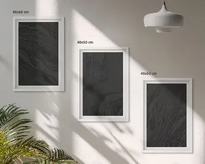 Set of 3 framed wall art pieces featuring dark marble elegant textures