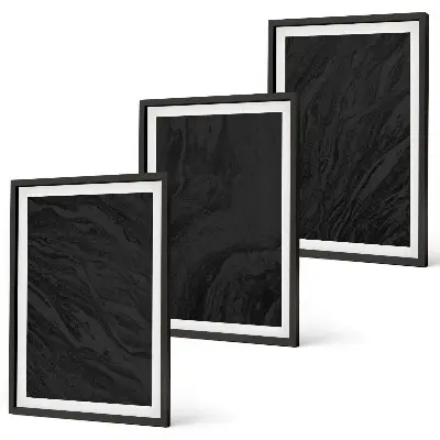 Set of 3 framed wall art pieces featuring dark marble elegant textures