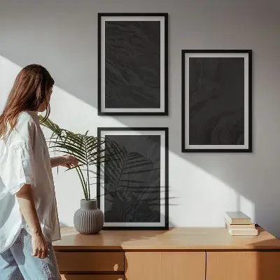 Set of 3 framed wall art pieces featuring dark marble elegant textures