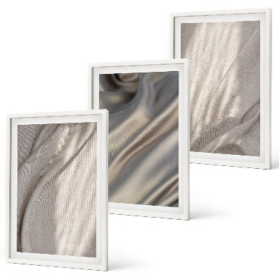 Set of 3 framed wall art pieces Natural boho fabrics close-up