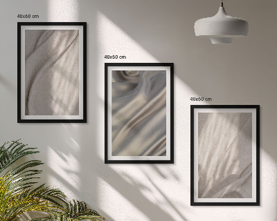 Set of 3 framed wall art pieces Natural boho fabrics close-up