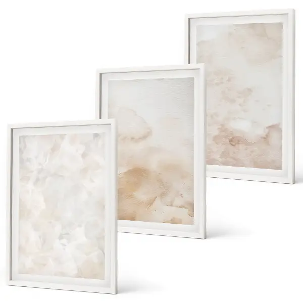 Set of 3 framed wall art prints with fashionable pastel textures