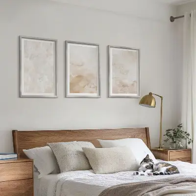 Set of 3 framed wall art prints with fashionable pastel textures