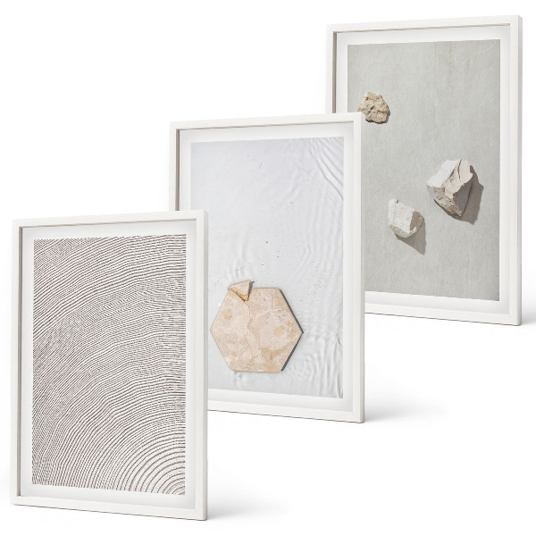 Set of 3 framed wall art pieces Light boho sand textures