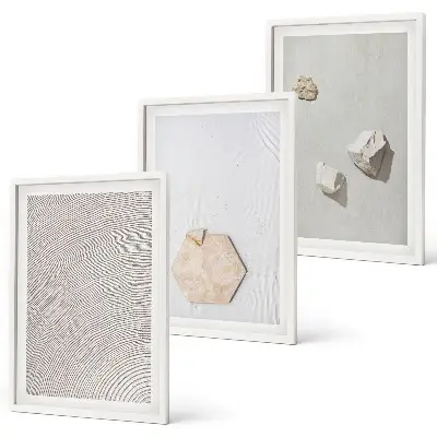 Set of 3 framed wall art pieces with light boho sand textures