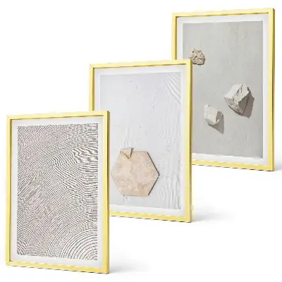 Set of 3 framed wall art pieces with light boho sand textures
