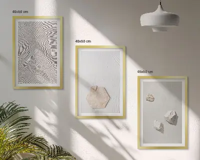 Set of 3 framed wall art pieces with light boho sand textures