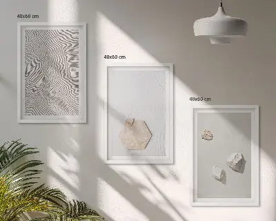 Set of 3 framed wall art pieces with light boho sand textures