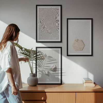 Set of 3 framed wall art pieces Light boho sand textures