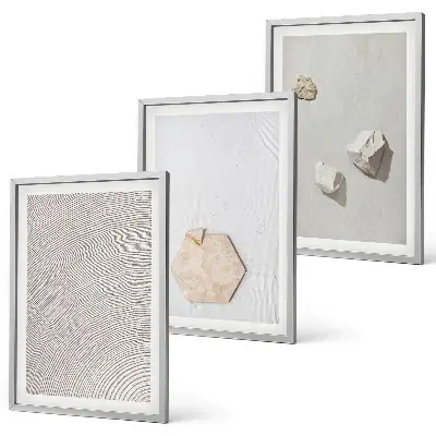 Set of 3 framed wall art pieces with light boho sand textures