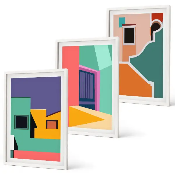 Wall art set colorful city illustrations