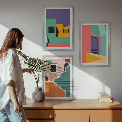 Wall art set colorful city illustrations