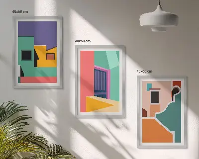 Wall art set colorful city illustrations