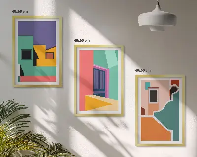 Wall art set colorful city illustrations