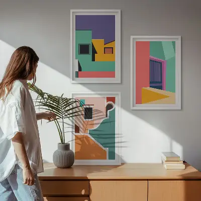 Wall art set colorful city illustrations