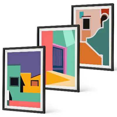Wall art set Colorful illustrations of the city