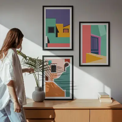 Wall art set colorful city illustrations