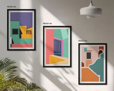 Wall art set colorful city illustrations