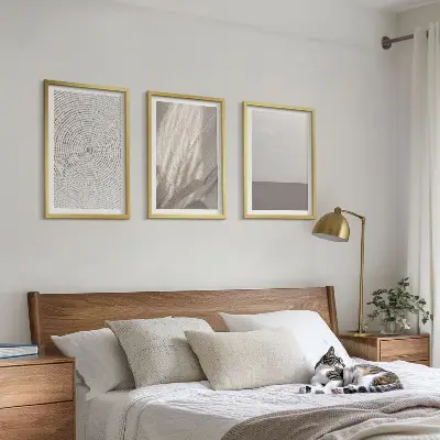 Set of 3 framed wall art pieces with natural boho textures