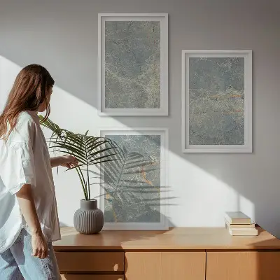 Three-piece green marble wall art decorative stone set