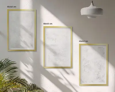 Set of 3 framed wall art pieces with white spots on a minimalist background