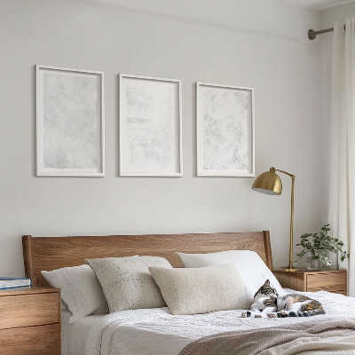 Set of 3 framed wall art pieces White spots minimalist background