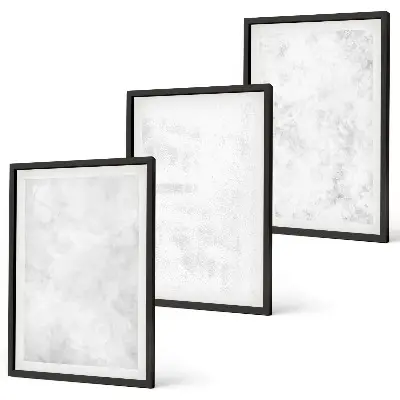 Set of 3 framed wall art pieces with white spots on a minimalist background